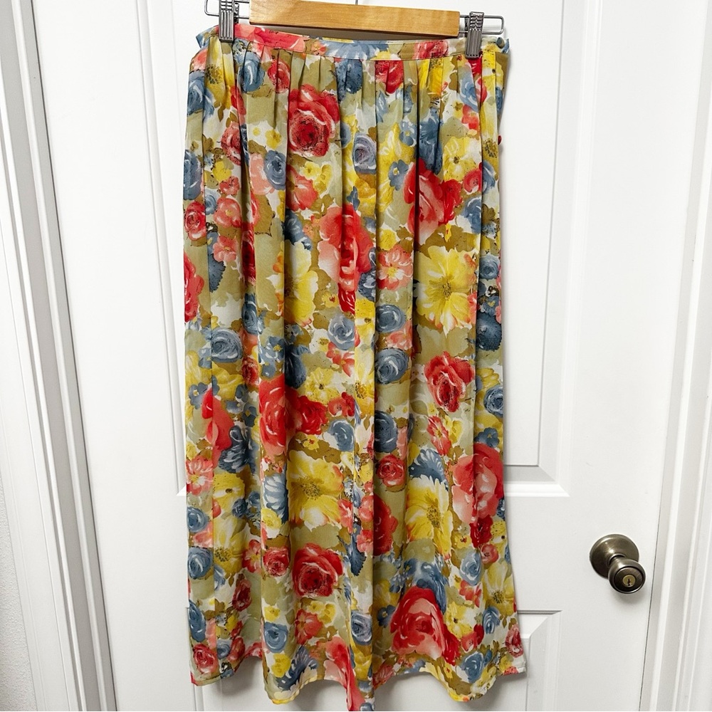 Brooks Brothers floral midi skirt with slip vintage lightweight size 8